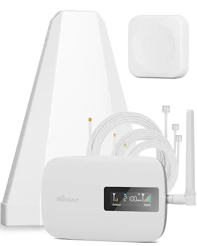HiBoost Hero cell phone signal booster with display and dual antennas