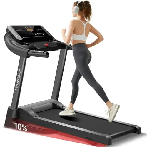 UMAY Folding Incline Treadmill with pulse sensors and compact design