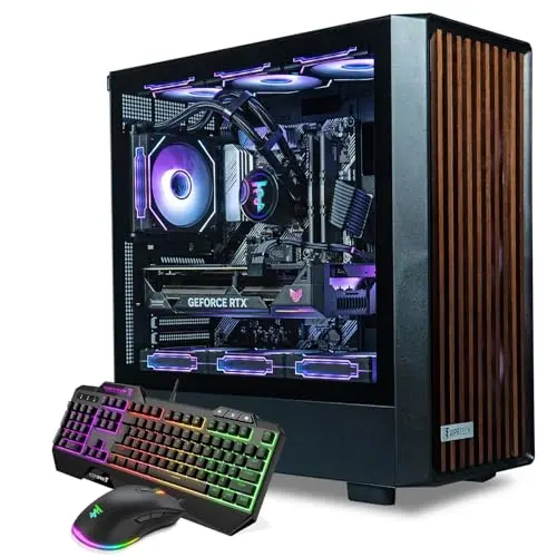 ViprTech Overlord gaming PC with liquid cooling system and wood-accented case