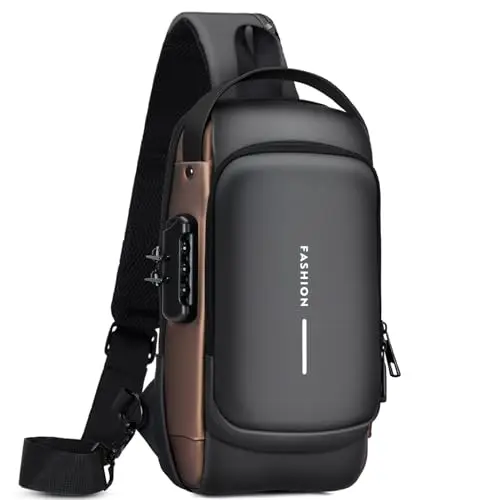 Rcrirth Sling Bag for Men with combination lock and PU leather construction