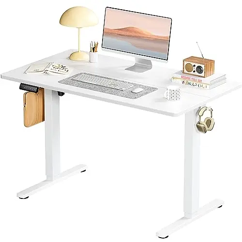 SMUG electric standing desk with white finish and cable management