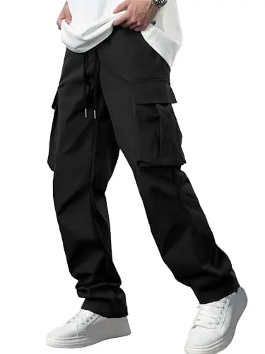 Comdecevis lightweight cargo pants showing drawstring waist and jogger style
