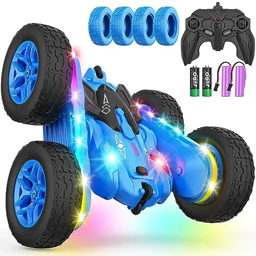 Terucle RC stunt car with colorful strip lights at night