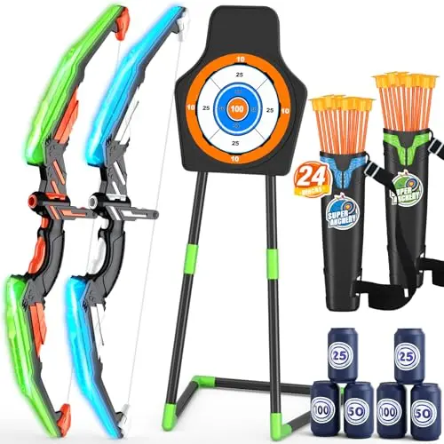 HYES bow and arrow set with LED lights and multiple targets