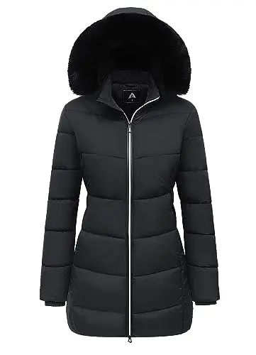 MOERDENG women's winter down coat with hood and windproof cuffs