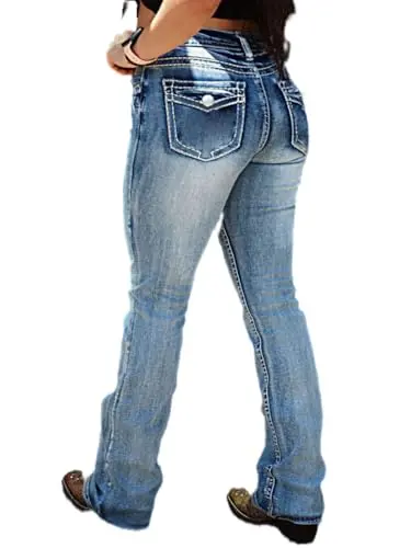 Flamingals Boot Cut Jeans for Women in blue with distressed details