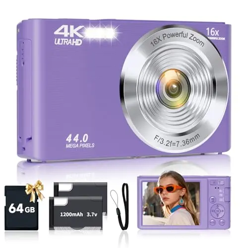 SMARTKLIK purple digital camera with 4K video and included SD card
