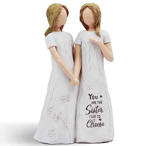 Hand-painted resin friendship statue with 'sister I chose' engraving