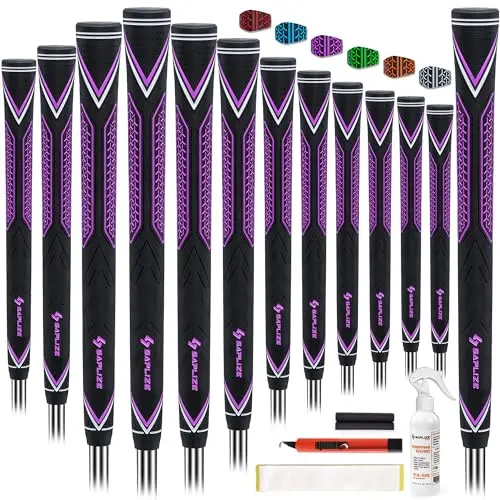 SAPLIZE High-performance rubber golf grips showing particle texture in purple color