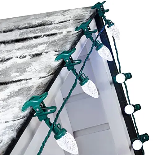 Minetom C9 LED strawberry string lights with spring clips for roofline mounting