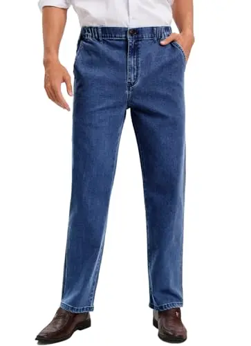 voeeron Mens Elastic Waist Jeans showing comfortable elastic waistband for larger builds