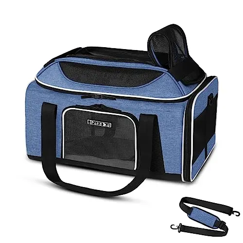 Petskd expandable pet carrier with mesh windows and locking zippers