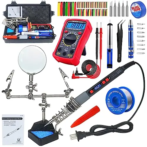 KEPIOG soldering iron kit with multimeter, helping hand, and accessories