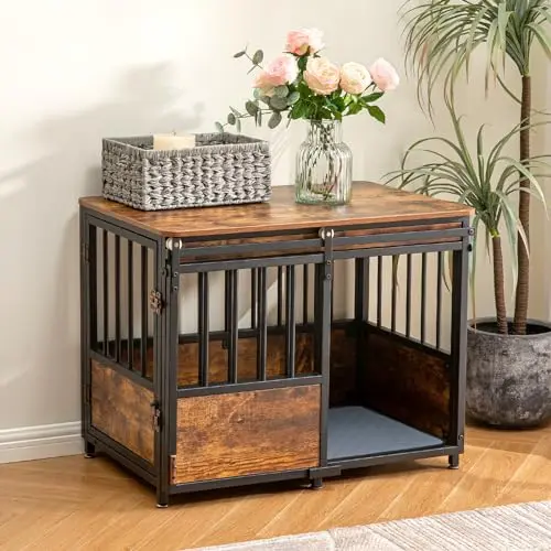 KOOPRO wooden dog crate with cushion and double doors