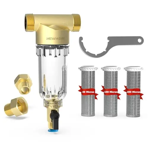 MewMore spin down sediment water filter with three stainless steel mesh filters