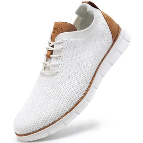 Men's casual dress white oxford sneakers with mesh panels