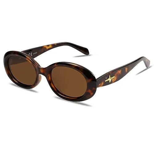 SOJOS polarized retro oval sunglasses with leopard print and metal details