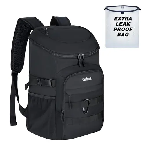 Goloni black insulated cooler backpack with multiple compartments
