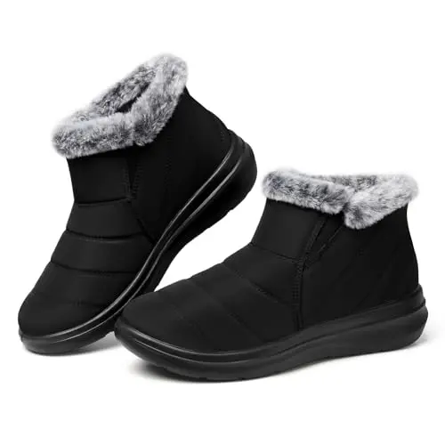 SHIBEVER women's waterproof winter boots with fur lining and side zipper