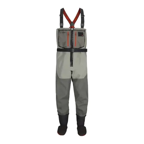 Simms Freestone Z chest waders with front zipper and gravel guards for fly fishing