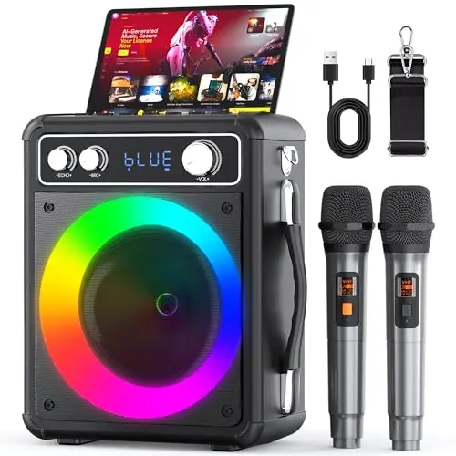 VOSOCO karaoke machine with dynamic LED lights and carry handle