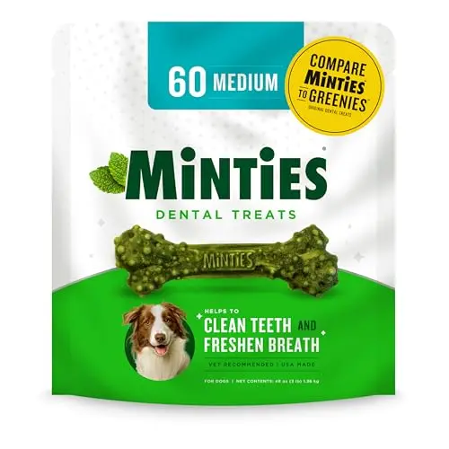 Minties Dental Chews for medium dogs in green bone shape