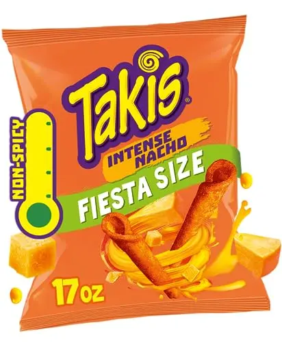 Takis Intense Nacho rolled tortilla chips in fiesta size bag