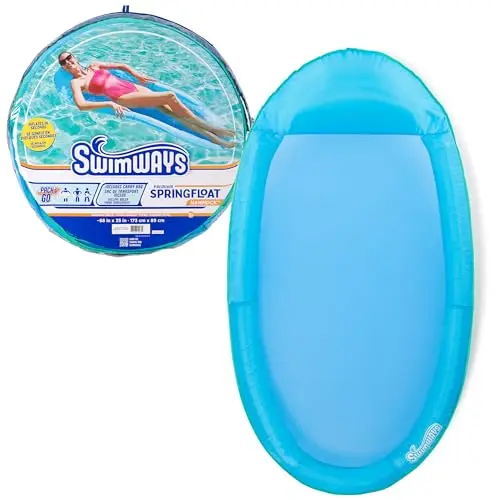 SwimWays Spring Float Premium Hammock pool lounger in sky blue with inner spring design