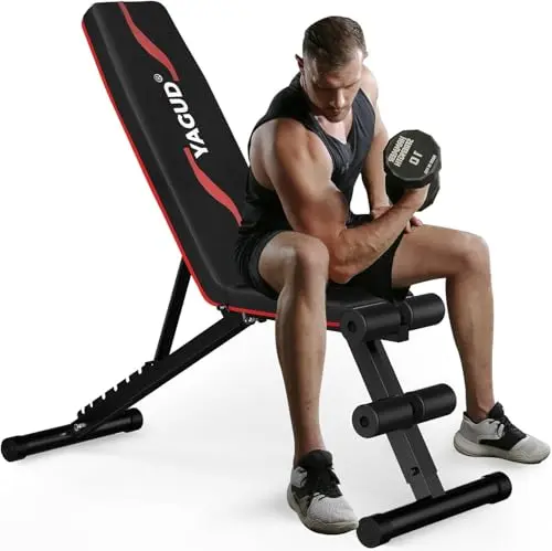 Yagud weight bench showing fast folding handle and adjustable angles