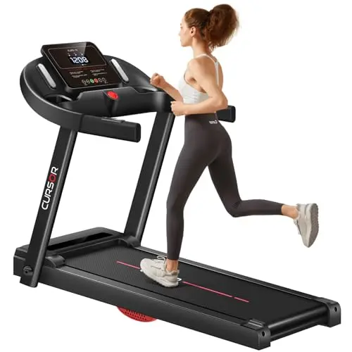CURSOR FITNESS Folding Treadmill with pulse sensor and compact frame