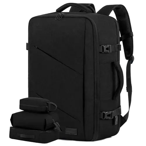 LOVEVOOK black travel backpack with USB port and multiple compartments