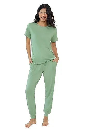 Joyaria women's jogger-style pajama set with crew neck