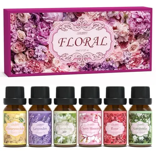 SALUBRITO floral fragrance oils set in dark glass bottles