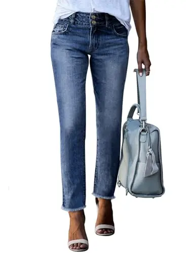 Sidefeel high waisted tummy control jeans with raw hem for curvy women