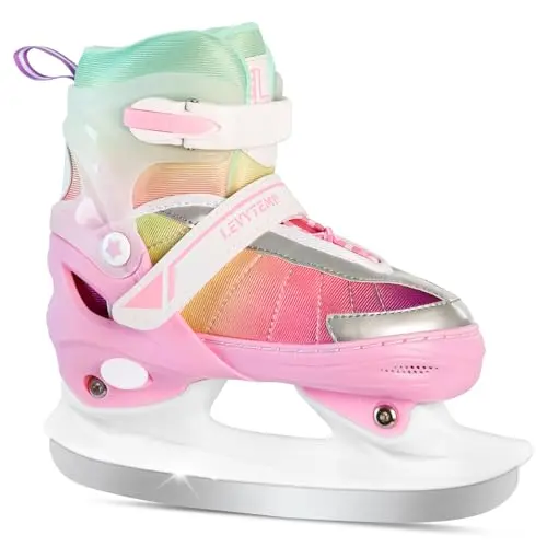LEVYTEMP adjustable ice skates for kids in gradient pink rainbow