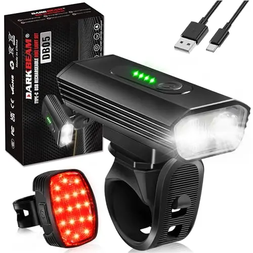 DARKBEAM compact bike light set showing front and rear lights
