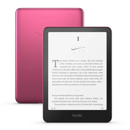 Amazon Kindle Paperwhite Signature Edition e-reader in metallic raspberry color