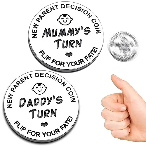 VICHONA double-sided decision coin for new parents with Daddy's Turn and Mummy's Turn engravings