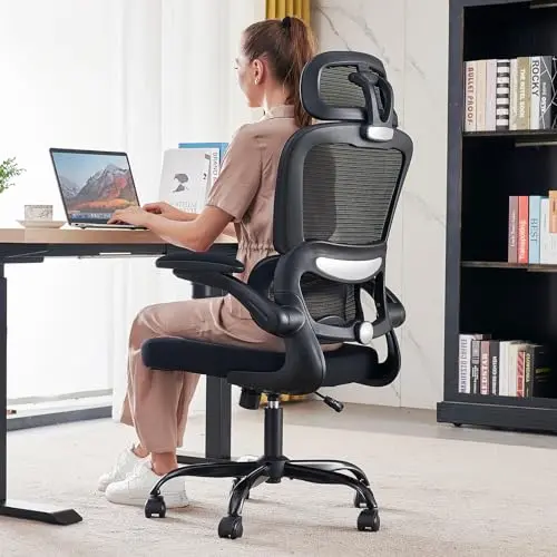 TRALT ergonomic desk chair with flip-up arms and adjustable features