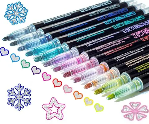 KOUSICOO glitter markers with dual-color outline effect
