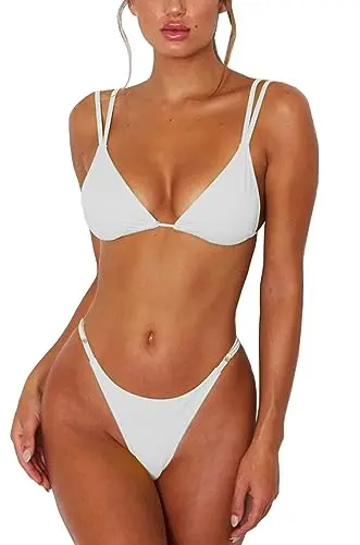 ForBeautyShe white bikini set with triangle top and high-waisted bottoms