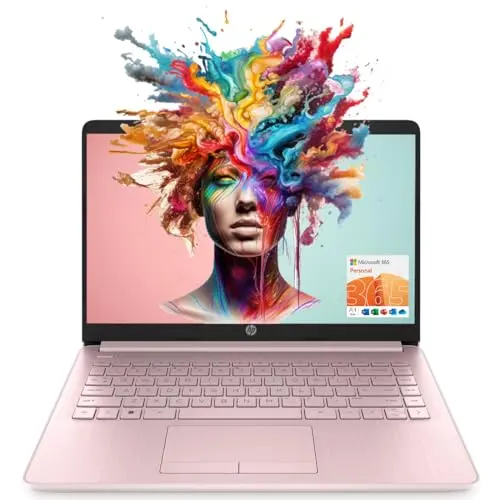 HP portable laptop in pink with 14-inch display