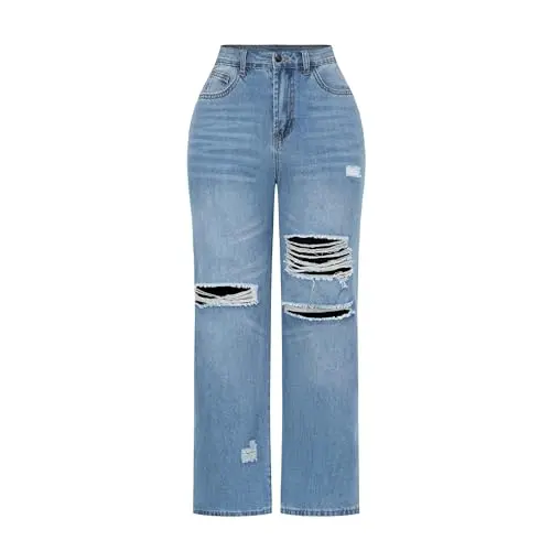 THUNDER STAR Women's High Waisted Wide Leg Jeans in light blue