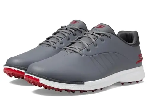 Skechers Tempo waterproof golf shoes in gray and red