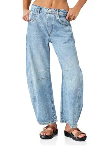 PLNOTME Women's Baggy Boyfriend Jeans with vintage barrel leg