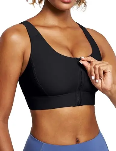 Ewedoos front zip sports bra with adjustable straps