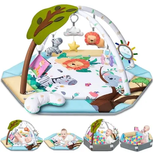 Baby gym play mat with hanging toys for tummy time