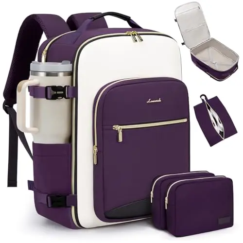 LOVEVOOK 40L travel backpack with included packing cubes and waterproof construction