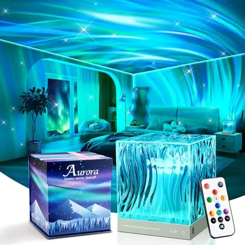 Northern lights projector creating aurora effects on bedroom ceiling