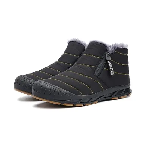 Jakcuz men's snow boots with zipper closure and furry lining
